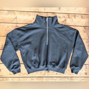 Y2K CROPPED Black Cropped Half Zip Funnel Neck Sweatshirt Athleisure